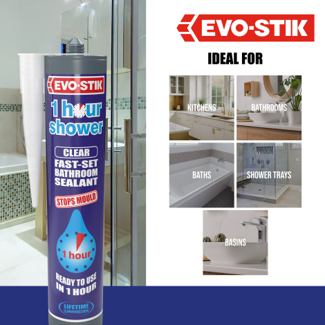 EVO-STIK 1 Hour Shower Bathroom Sealant White - ideal for