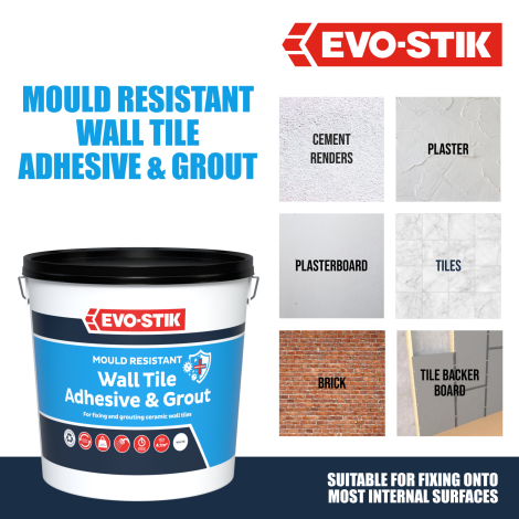 EVO-STIK Mould Resistant Wall Tile Adhesive & Grout - suitable materials