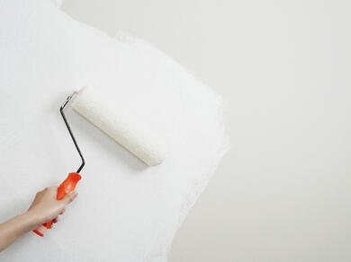 Rolling PVA onto a wall to improve surface preparation before painting or decorating