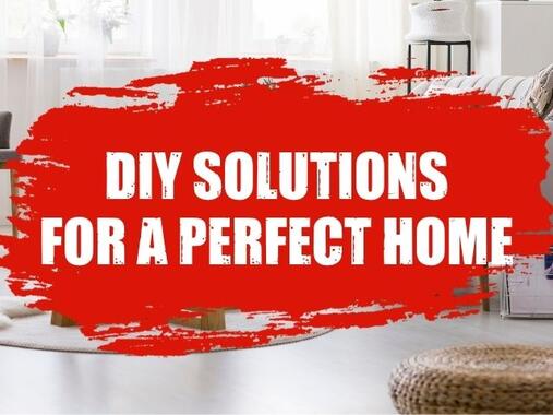 DIY solutions for a perfect home banner featuring a bright modern living room interior