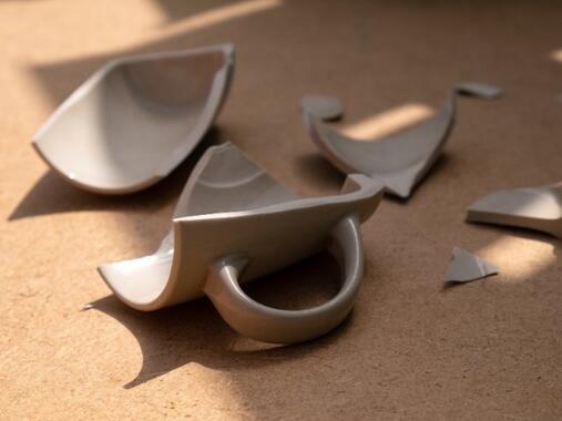 Damaged ceramic item awaiting repair with a strong bonding adhesive
