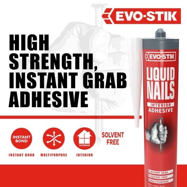 EVO-STIK Liquid Nails Interior Adhesive buff cartridge for DIY and repair projects with instant grab performance